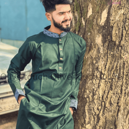 Green Embroidered Premium Cotton Panjabi
