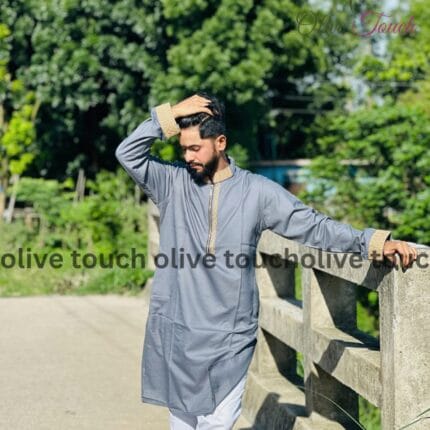 Premium quality zipper punjabi Ash colour with embroidered